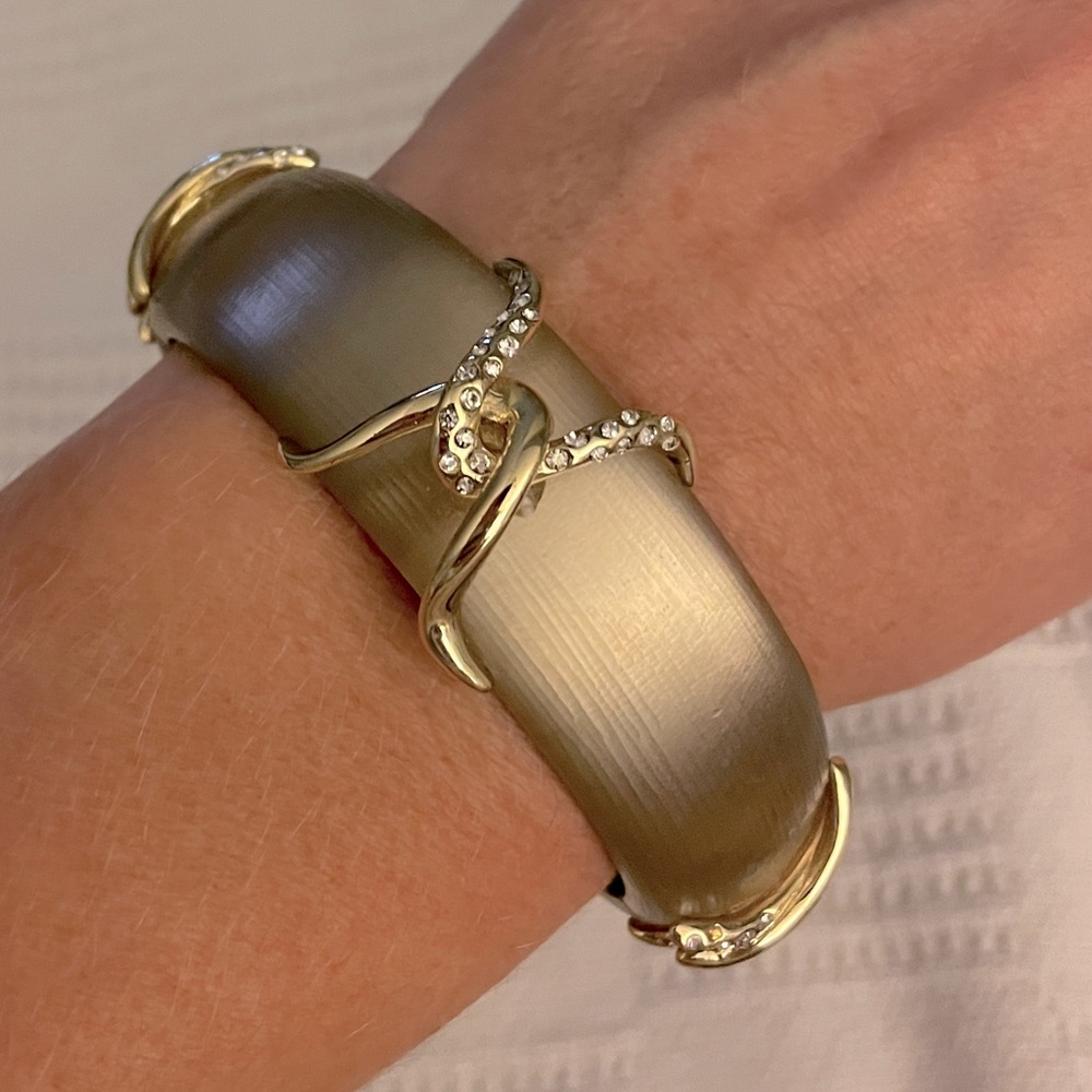 Alexis Bittar Lucite and Crystal Hinge Bracelet in Warm Grey
